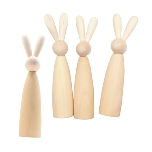 IMIKEYA 4 Stück Holz-Kaninchen-Desktop-Ornament Hasenpuppenschmuck tischdeko Ostern Holz Figuren Dekoration Holz Hase Basteln tierisches Holzhandwerk Holzpflockpuppen unvollendet Beige von IMIKEYA