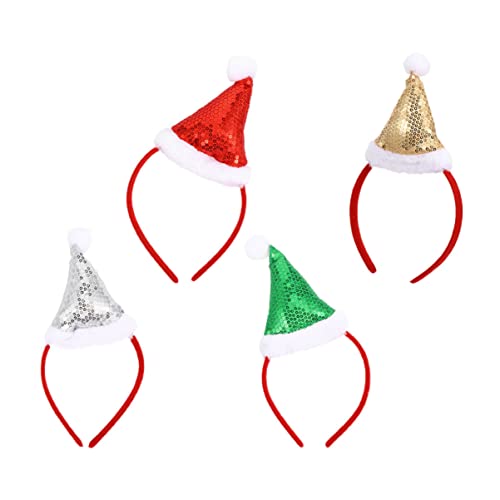 IMIKEYA 4 Stück Weihnachts Mütze Stirnband Weihnachts-sankt-stirnband Nikolausmütze Kopfbedeckung Mini-weihnachtsmützen Weihnachtshaarreifen Pailletten Weihnachtsmützen Baumwolle von IMIKEYA