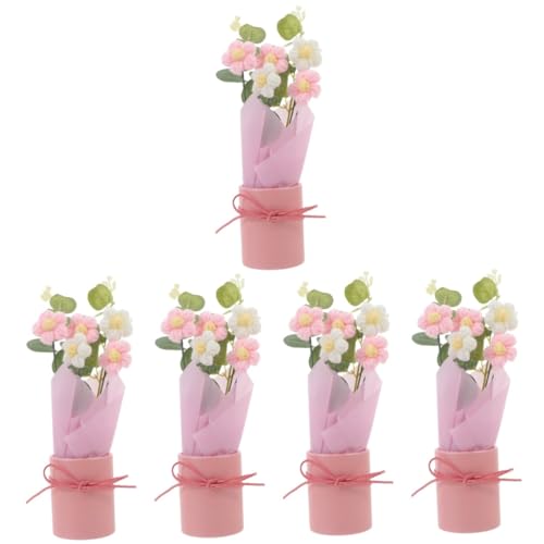 IMIKEYA 5St gestrickter Blumenstrauß Handgemachter Blumenstrauß Innenraumdekoration Dekorationsaccessoire Häkelblumen für einen Blumenstrauß Miniatur-Häkelblumen häkeln ，，PVC Rosa von IMIKEYA