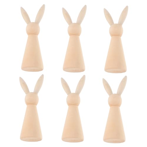 IMIKEYA 6St Osterhase Holzkaninchen Unbemalte Hasen ostergeschenke Osterdekoration holzfigur Tischküken Desktop-Kaninchen Gadget-Briefmarken Hasen-Holzschilder Schild aus Hasenholz Beige von IMIKEYA