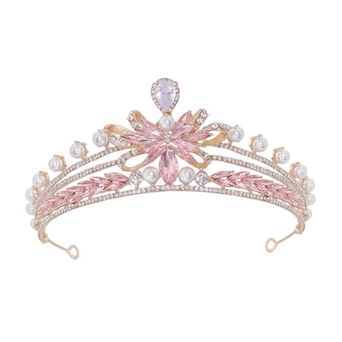 IMIKEYA Brautkrone Mit Strass Und Perlen Eleganter Kopfschmuck Für Frauen Hochzeitskrone Mit Schickem Schleifen Design Goldrosa Für Braut Und Festliche Anlässe von IMIKEYA