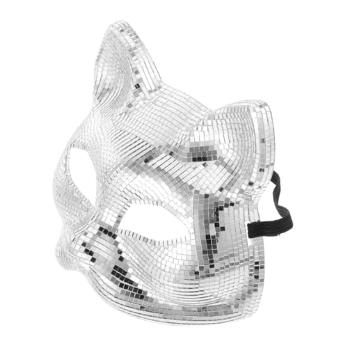 IMIKEYA Discokugel Katzenmaske Für Frauen Glänzende Spiegelnde Cosplay Maske Für Karneval Halloween Und Partys Katzenkopf Maske Mit Hasenohr Design von IMIKEYA