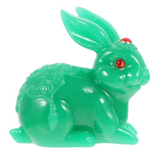 IMIKEYA Jade-Kaninchen-Ornament Plüsch Tierstatuen im Freien Tiere Tortenaufsatz mit Namen Kuchendeckel für Jungen Animal Figures Ostern Hasenfigur Kaninchenschmuck Harz Green von IMIKEYA