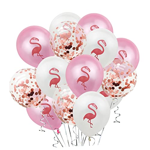 IMIKEYA Konfetti Und Latex Luftballons Set Hawaiianisches Flamingo Thema Rosa Und Weiße Flamingo Druck Ballons Roségold Konfetti Ballons Perfekte Party von IMIKEYA