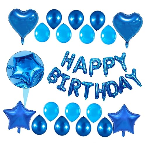 IMIKEYA Teiliges Ballonset Zur Geburtstagsdekoration Blaues Happy Birthday Folienballon Set Mit Großen Buchstabenballons Latex Luftballons Stern Und Herzballons von IMIKEYA