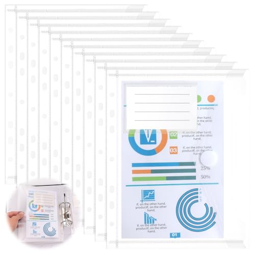 10 Stück Dokumententasche A5 Abheftbar Sammelmappe Sichttaschen mit 7 Lochverstärker und Etikettentasche Transparent 22.8 * 18cm für Dokumente Organisiere von IMPPTE