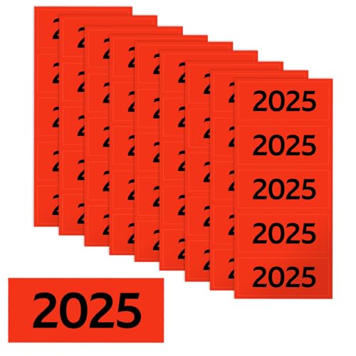 100 Stück Jahreszahlen Aufkleber 2025 Jahreszahl Etiketten 60×25mm Inhaltsschild Orange Ordner Aufkleber Selbstklebend Ordner Etiketten für Kennzeichnung Ordnern Unterlagen und Ablage von IMPPTE