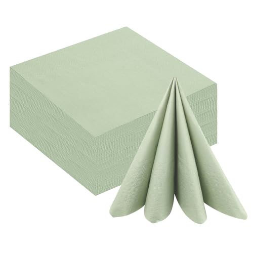 100 Stück Servietten Salbeigrün Papierservietten 40x40cm Salbei Servietten Grün Eukalyptus Cocktailservietten Servietten Einweg für Hochzeit Abendessen Geburtstag Brautjubiläum Party von IMPPTE