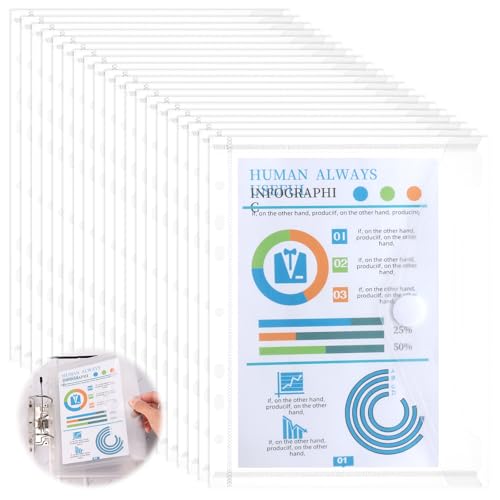 20 Stück Dokumententasche A5 Abheftbar mit 7 Lochverstärker Sammelmappe 22.8 * 18cm Sichttaschen Transparent für Dokumente Organisiere von IMPPTE