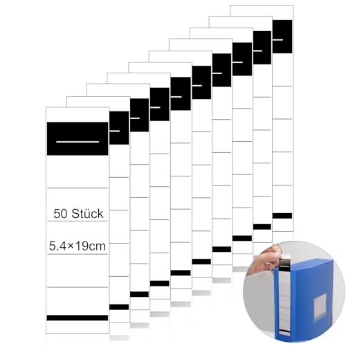 50 Stück 54 x 190 mm Ordnerrücken zum Einstecken Ordner Etiketten Weiß rückenschilder ordner breit Ordnerrücken Aufkleber für 8 cm Breit Ordner（Keine Klebrigkeit） von IMPPTE