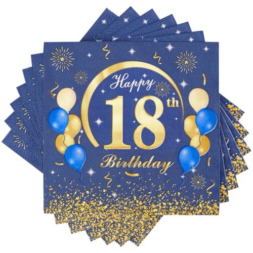 60 Stück Servietten 18 Geburtstag 33 x 33 cm Servietten Blau Gold Papierservietten Happy Birthday Servietten Geburtstagsservietten Tischdeko für 18. Geburtstag Junge Mädchen Jubiläum von IMPPTE