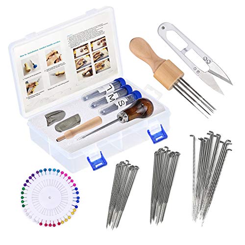 lmzay Nadelfilzwerkzeuge, Wollfilzzubehör, Nadelfilz-Set mit 60 Nadeln, Filznadeln, Schaumstoffmatte, Holzgriff, Schere, perfekt für Bastelarbeiten von IMZAY