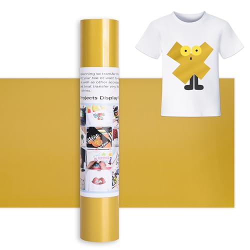 IModeur 12 Ft Plotterfolie Textil Gold – 30,5 x 366 cm Flexfolie Plotter Textil Gold für Cricut Maker, Silhouette Cameo, Textilfolie Plotter Gold für Kleidung, Mützen, Hosen, andere Stoffe von IModeur