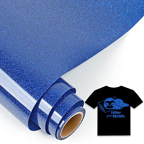 IModeur 5Ft Plotterfolie Textil Glitzer Dunkelblau, 30,5 x 152,5 cm Flexfolie Plotter Textil blau für Cricut, Silhouette Cameo, Textilfolie Plotter blau für Kleidung, Mützen, Hosen, andere Stoffe von IModeur