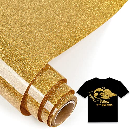 IModeur 5Ft Plotterfolie Textil Glitzer Gold, 30,5 x 152,5 cm Flexfolie Plotter Textil Gold für Cricut Maker, Silhouette Cameo, Textilfolie Plotter Gold für Kleidung, Mützen, Hosen, andere Stoffe von IModeur