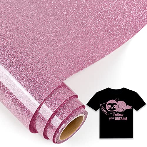 IModeur 5Ft Plotterfolie Textil Glitzer Rosa, 30,5 x 152,5 cm Flexfolie Plotter Textil Rosa für Cricut Maker, Silhouette Cameo, Textilfolie Plotter Rosa für Kleidung, Mützen, Hosen, andere Stoffe von IModeur