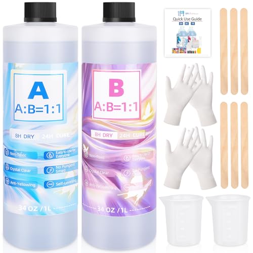 IModeur Transparentes Epoxidharz - 2000 ML/68 oz Selbstnivellierendes Kristall Epoxidharz - Kein Vergilben, keine Blasen UV-beständiges Gießharz für Kunsthandwerk, Schmuckherstellung (1L x 2) von IModeur