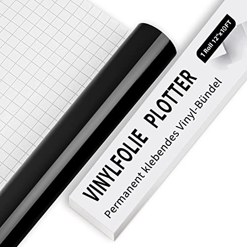 IModeur Vinylfolie Plotter, 30.5cm x 305 cm Glänzend Schwarz Plotterfolie selbstklebend Vinyl, Schwarz Plotterfolie Vinyl Für Cricut, Silhouette Cameo, die meisten Schneidemaschine von IModeur