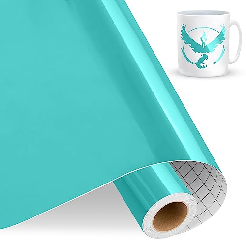 IModeur Vinylfolie Plotter Cyan, 30.5cm x 457.5 cm Glänzend Cyan Plotterfolie selbstklebend Vinyl, Plotterfolie Vinyl für Cricut, Silhouette Cameo, die meisten Schneidemaschine von IModeur