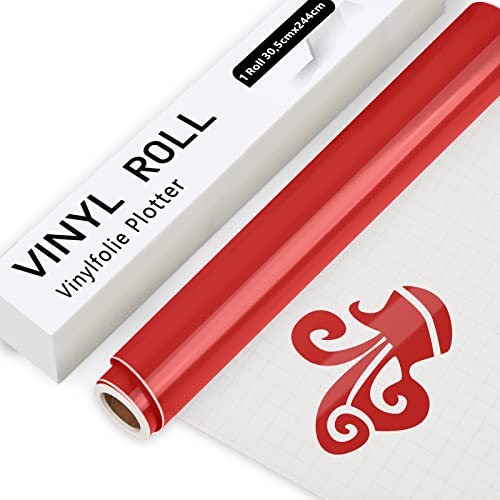 IModeur Vinylfolie Plotter Rot, 30.5cm x 244 cm Glänzend Rot Plotterfolie selbstklebend Vinyl, Rot Plotterfolie Vinyl für Cricut, Silhouette Cameo, die meisten Schneidemaschine von IModeur