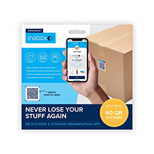 Inabox QR Stickers 60 Pack Etiketten für Aufbewahrungsboxen - Einfach zu bedienendes Klebeetikett für Zuhause Organisation, Büroaufbewahrung und Büroorganisation Etiketten Aufkleber Wohnaccessoires von INABOX