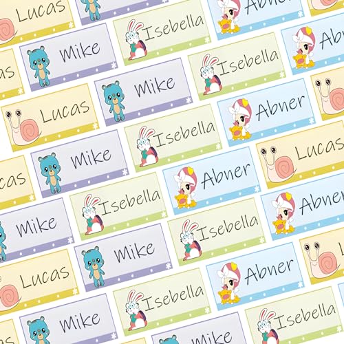 Namensaufkleber für Kinder (140 Stück), Kleidung & Gegenstände Namensschilder personalisiert und waschmaschinenfest, Schule und Kindergarten (Motiv Mix) von INCIAJOY