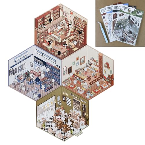 3D House Stickers 4 Sets Sticker Scene Miniatur Haus Sticker Maker DIY Scene Stickers Haus Aufkleber Machen Sie Ihren Eigenen, Relief Stress für Erwachsene und Kinder (Mit Pinzette) von INCNMAD