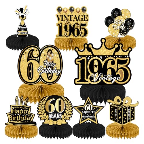 Bienenwaben Deko Set für 60. Geburtstag 9 Stück Elegante Geburtstagsdeko in Schwarz & Gold Happy Birthday Tischdeko für Jubiläum Party Feiern von INCNMAD