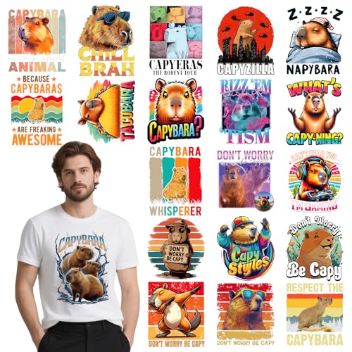 INCOK Capybara Bügelbilder – 20 Stück lustige Tier-DTF-Übertragungen, bereit zum Drücken, humorvolle Zitate, zum Aufbügeln, Vinyl-Design für Hoodie, Rucksäcke, Hut, Jeans, Basteldekoration INCOK Capybara Bügelbilder – 20 Stück lustige Tier-DTF-Übertragungen, bereit zum Drücken, humorvolle Zitate, zum Aufbügeln, Vinyl-Design für Hoodie, Rucksäcke, Hut, Jeans, Basteldekoration von INCOK