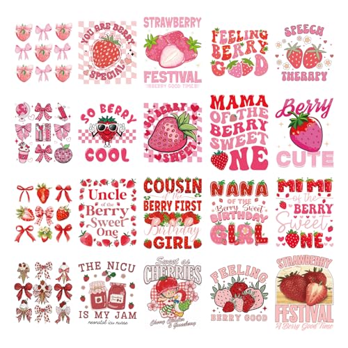 INCOK Erdbeer-Bügelbilder für T-Shirts – 20 Stück rosa Schleife, DTF Transfers zum Drücken, Kokette, zum Aufbügeln, Aufkleber für Kleidung, Hoodie, Tasche, Rucksäcke, Hut, DIY, Kostüm-Dekoration INCOK Erdbeer-Bügelbilder für T-Shirts – 20 Stück rosa Schleife, DTF Transfers zum Drücken, Kokette, zum Aufbügeln, Aufkleber für Kleidung, Hoodie, Tasche, Rucksäcke, Hut, DIY, Kostüm-Dekoration von INCOK