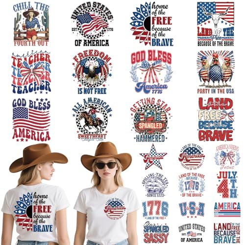 4. Juli Bügelbilder – 24 Blatt Unabhängigkeitstag DTF Transfers bereit zum Drücken für USA T-Shirts Western Cowboy Bogen Vinyl Design Aufkleber für Patriot Day Paraden Kleidung American Hat Bag 4. Juli Bügelbilder – 24 Blatt Unabhängigkeitstag DTF Transfers bereit zum Drücken für USA T-Shirts Western Cowboy Bogen Vinyl Design Aufkleber für Patriot Day Paraden Kleidung American Hat Bag von INCOK