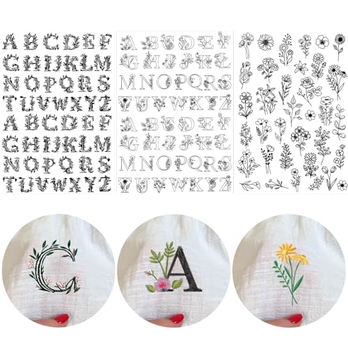 Wasserlösliche Blumen-Stickmuster, 139 Stück, Stick- und Stich-Stickpapier, abwaschbar, 3 Stile, Blumenalphabet, lösliches Papier, DIY-Geschenk für Handnähliebhaber, Anfänger von INCOK