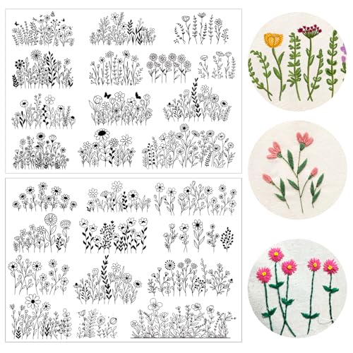 Wasserlösliche Blumen-Stickmuster, 25 Stück, Stick- und Stich-Stickpapier, vorgedruckte Blumenmuster-Transfers, individuelles Geschenk für Handnähliebhaber, Anfänger von INCOK