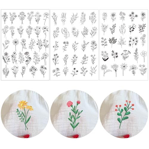 Wasserlösliche Blumen-Stickmuster, 79 Stück, Stick- und Stich-Stickpapier, vorgedruckte Blumenmuster-Transfers, individuelles Geschenk für Handnähliebhaber, Anfänger von INCOK