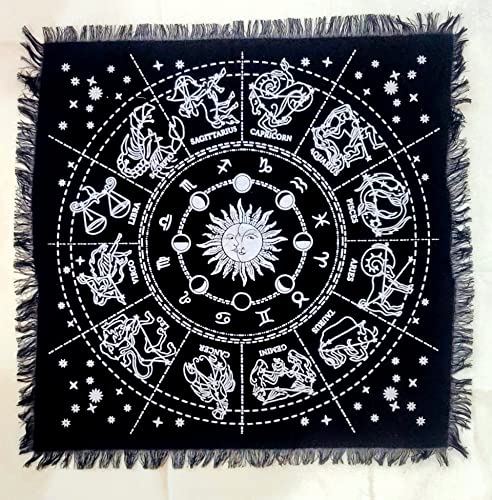 INDACORIFY Altar-Tischdecke mit Fransen Alter Tarot Hexerei Spread Tischdecke Meditations-Spirituelles heiliges Tuch 18 x 18 Zoll (Silberne Tierkreiskonstellation) von INDACORIFY