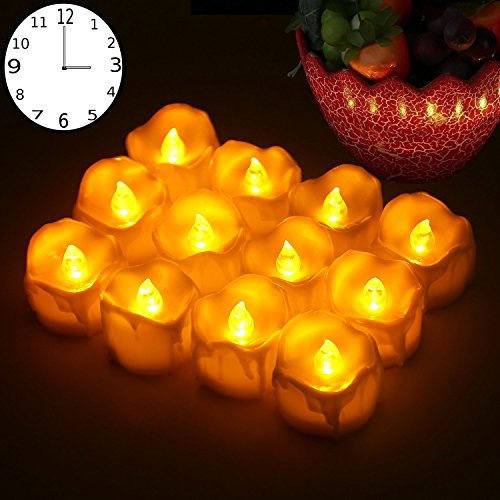 LED Kerzen, Led Teelichter 12pcs LED Flammenlose Kerzen mit Timerfunktion Batterien CR2032, Flackern Elektrische Kerze Lichter Dekoration für Valentinstag Ostern Hochzeit(Flicker Gelb) von INDARUN