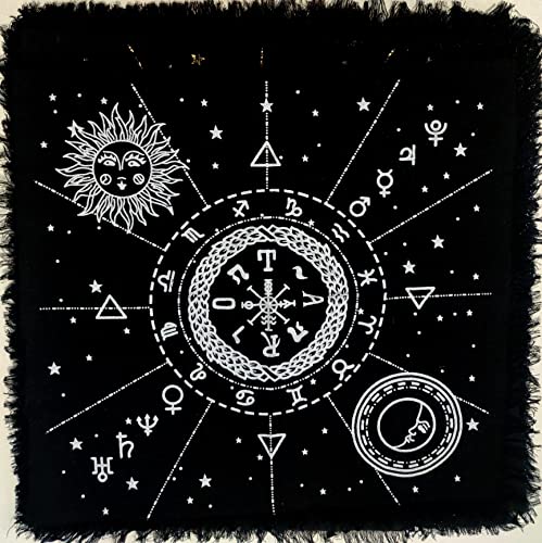 Altartuch 12 Sternbild Universum Premium Hexerei Alter Tischdecke Tarot Spread Pegan Top Cloth Wicca Square Wicca Spiritual 24 x 24 Sacred Tischdecke (12 Sternbilder Silber) von INDIAN CRAFT CASTLE