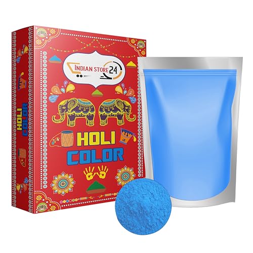 24 X Holi Gulal Pulver wasserlöslich Natural festival baby shower Fotoshooting Rangoli Colors Regenbogen powder holy farbbeutel glitzer Farbpulver foto_ Himmel Blau 700gm (ingesamt 16.8 KG) von INDIAN STORE 24