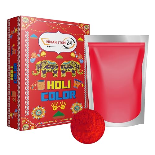 24 X Holi Gulal Pulver wasserlöslich Natural festival baby shower Fotoshooting Rangoli Colors Regenbogen powder holy farbbeutel glitzer Farbpulver foto_ Rot 700gm (ingesamt 16.8 KG) von INDIAN STORE 24