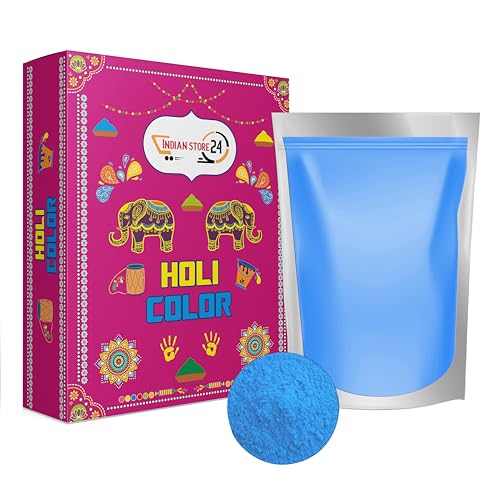 Himmel blau Holi Gulal Pulver wasserlöslich Natural Festival Baby Shower Fotoshooting Rangoli Colors Regenbogen Powder holy farbbeutel Glitzer Farbpulver Foto 1kg von INDIAN STORE 24