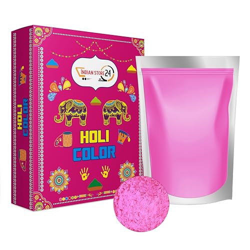 Holi Gulal Pulver wasserlöslich Natural Festival Baby Shower Fotoshooting Rangoli Colors Regenbogen Powder holy farbbeutel Glitzer Farbpulver Foto Rosa 1 kg von INDIAN STORE 24