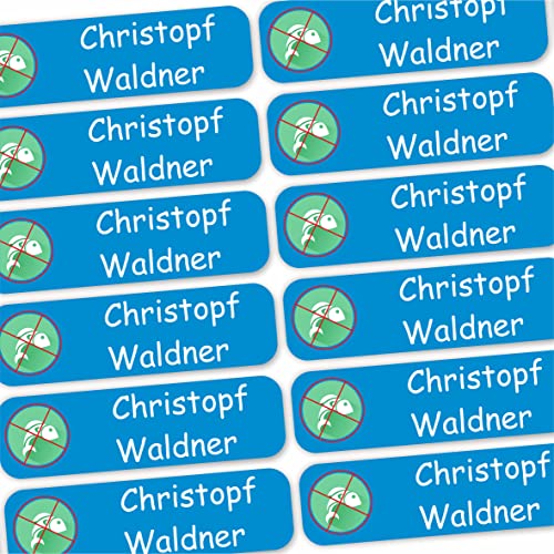 INDIGOS UG® 120 x Namensaufkleber Wäscheetiketten 35x10mm - Allergie Fisch - Bekleidung - Gegenstände - für Kinder, Schule und Kindergarten - Textilien Etiketten individuell personalisiert von INDIGOS UG