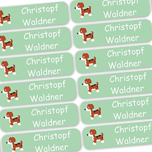 INDIGOS UG® 120 x Namensaufkleber Wäscheetiketten 35x10mm - Hund - Bekleidung - Gegenstände - für Kinder, Schule und Kindergarten - Textilien Etiketten individuell personalisiert von INDIGOS UG