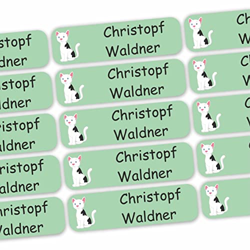 INDIGOS UG® 120 x Namensaufkleber Wäscheetiketten 35x10mm - Katze - Bekleidung - Gegenstände - für Kinder, Schule und Kindergarten - Textilien Etiketten individuell personalisiert von INDIGOS UG