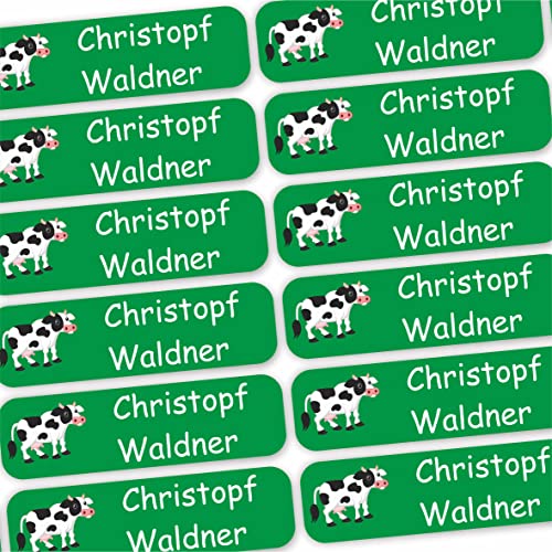 INDIGOS UG® 120 x Namensaufkleber Wäscheetiketten 35x10mm - Kuh - Bekleidung - Gegenstände - für Kinder, Schule und Kindergarten - Textilien Etiketten individuell personalisiert von INDIGOS UG