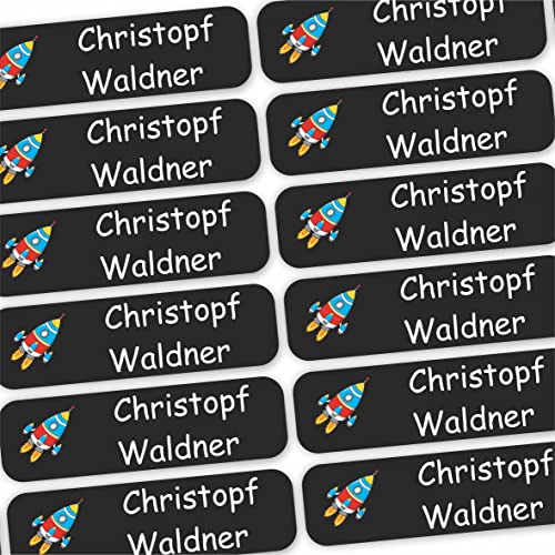 INDIGOS UG® 80 x Bügeleetiketten Namenssticker 35x10mm - Rakete - Bekleidung - für Kinder, Schule und Kindergarten - Textilien Etiketten individuell personalisiert von INDIGOS UG