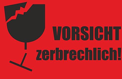 INDIGOS UG® - Aufkleber - Warnetiketten„Vorsicht zerbrechlich!“ (neon rot, 85 x 55 mm) - 100 Stück von INDIGOS UG