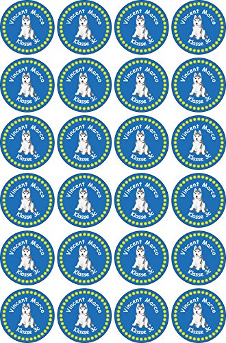 INDIGOS UG® Namensaufkleber Sticker - 30x30 mm - 027 - Hund - Set von 24 Aufklebern individuell beschriftet - für Schule, Büro, zu Hause - Stifte, Hefte, Federmappen, Ordner von INDIGOS UG