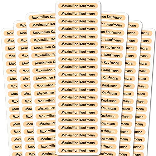 INDIGOS UG® Namensaufkleber Sticker - 51x7 mm - 140 Stück für Kinder, Schule und Kindergarten - Stifte, Federmappe, Lineale - sand Hintergrund - individueller Aufdruck von INDIGOS UG