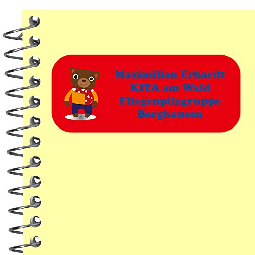 INDIGOS UG® Namensaufkleber Sticker - 56x23 mm - personalisiert - 026 - Teddybär Teddy - 33-99 Stück für Kinder, Schule und Kindergarten - KITA Adressaufkleber für Stifte, Federmappen, Briefe von INDIGOS UG